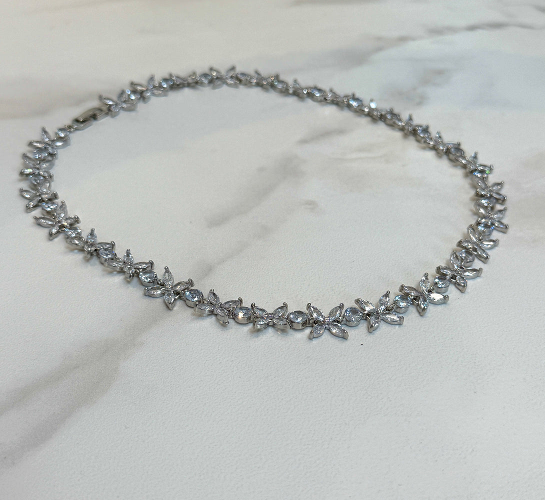 WILLOW Crystal Petal Silver Necklace Set