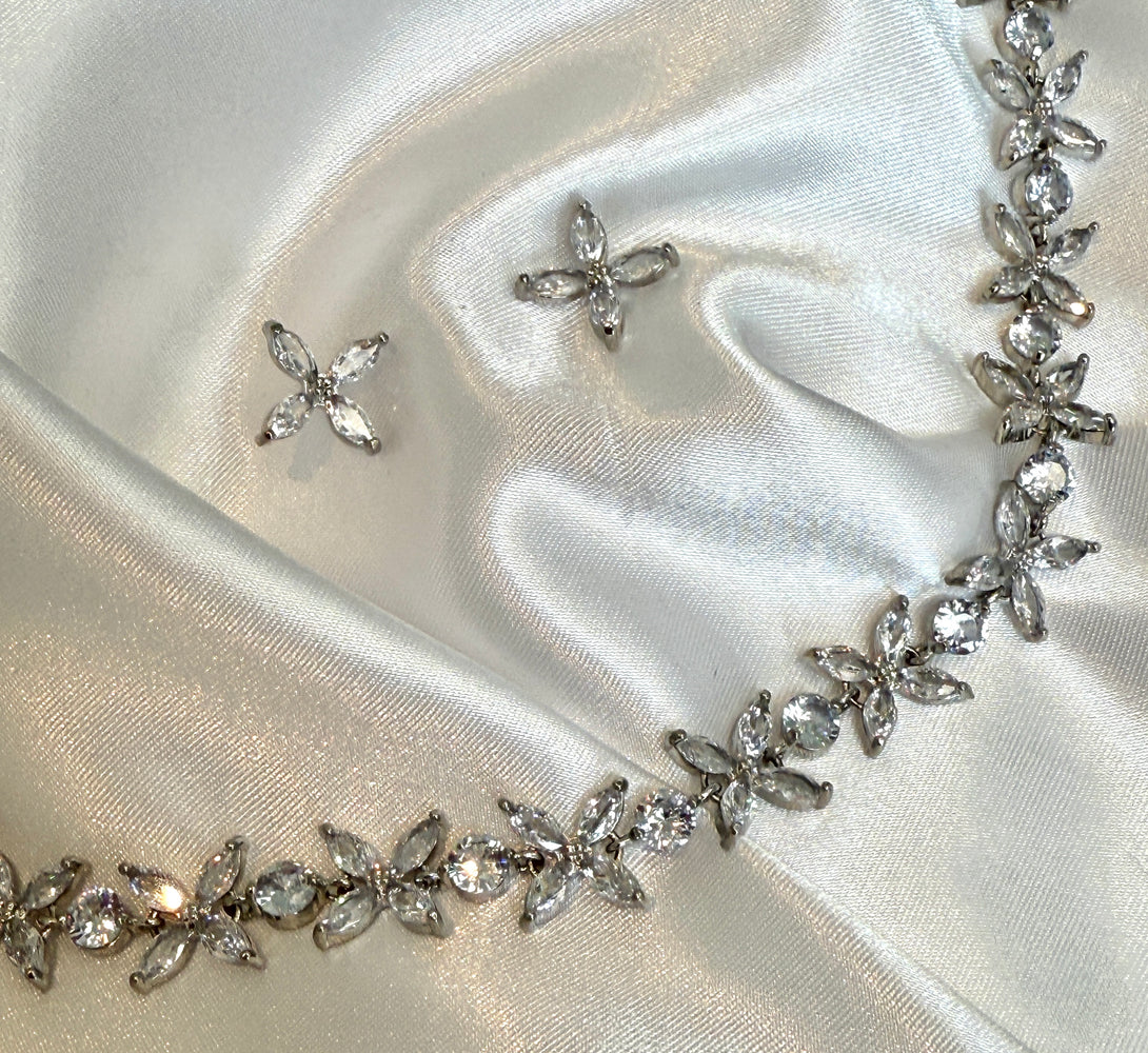 WILLOW Crystal Petal Silver Necklace Set