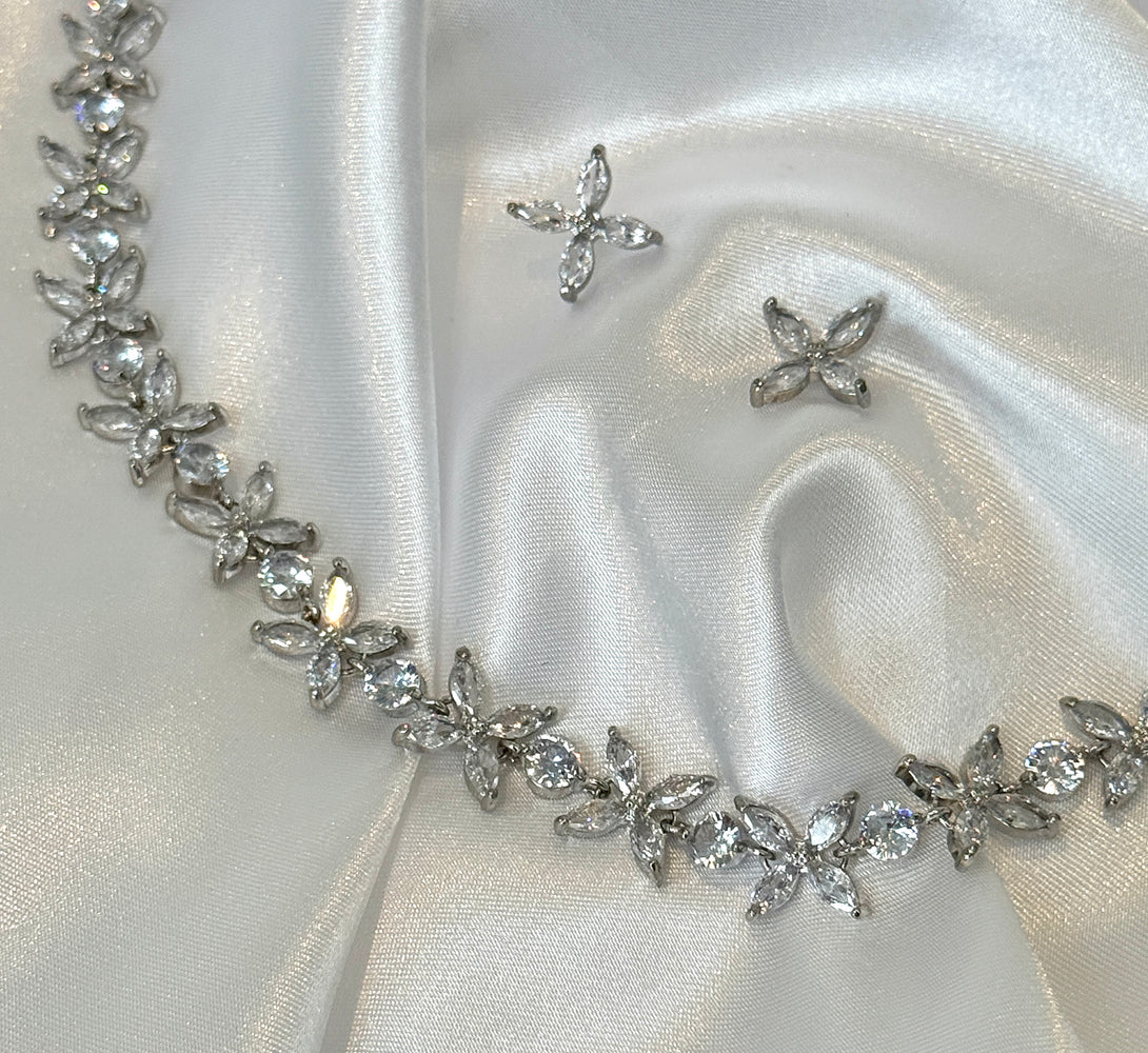 WILLOW Crystal Petal Silver Necklace Set
