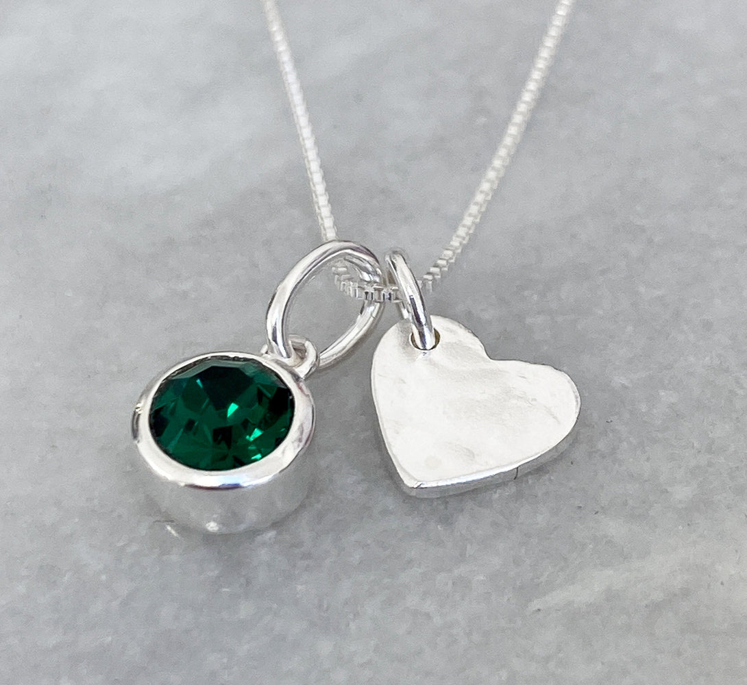 May birthstone with silver heart pendant necklace