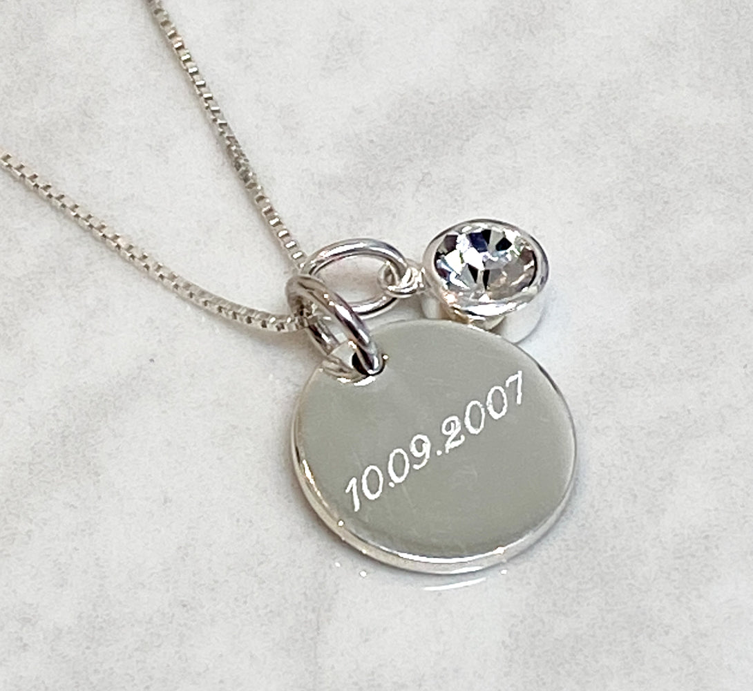 Silver Personalised Birthstone Necklace Swarovski Crystal