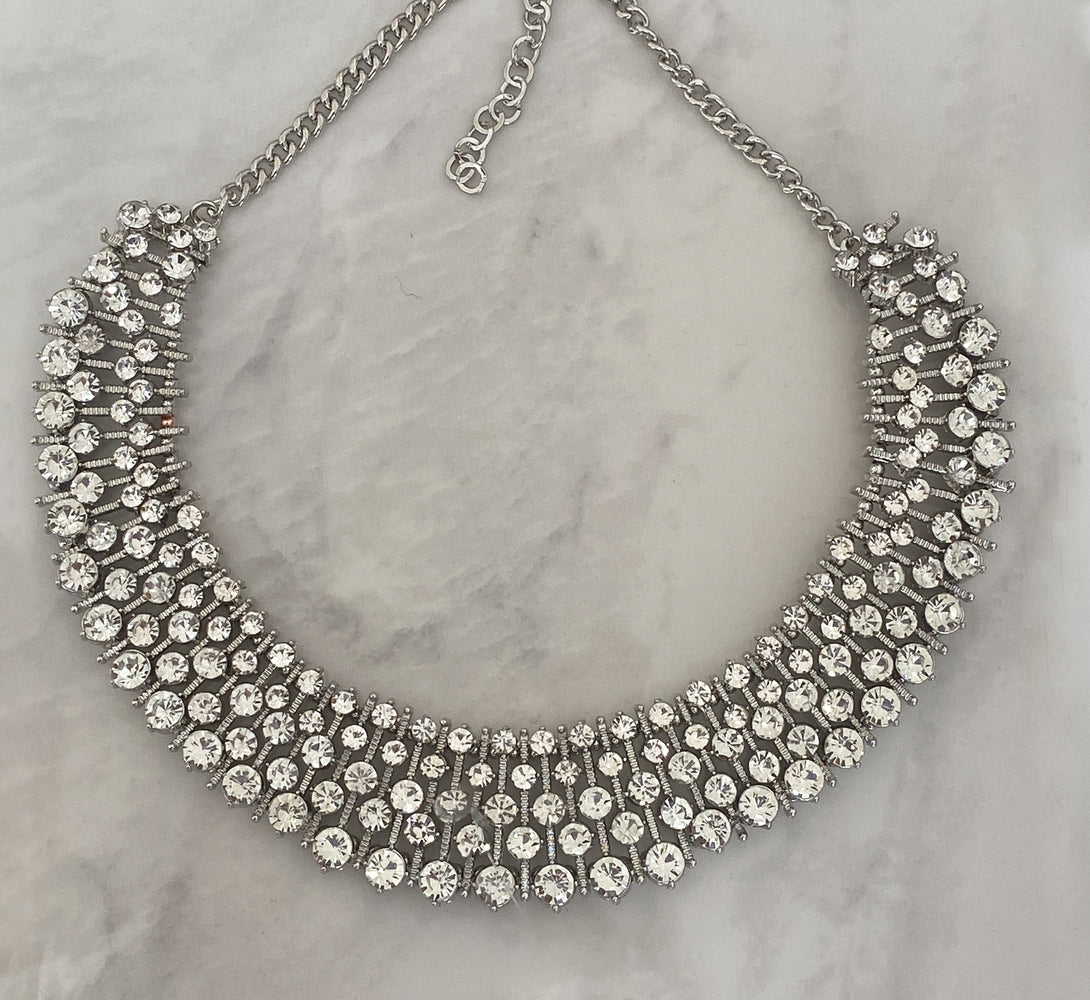 Silver Rhinestone Embellished Necklace - Not perfect but still beautiful