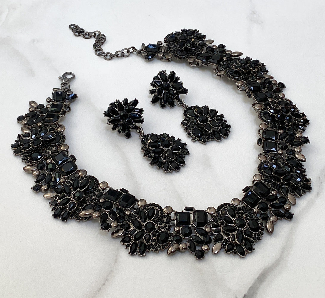 Natasha Accessories Flower Power Black Rhinestone Statement Necklace |  Dillard's