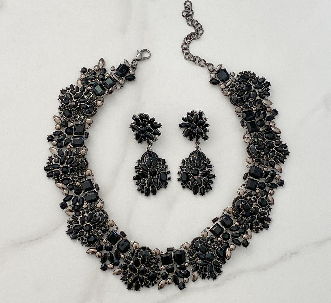 ZIA Black Jewel Necklace & Earring Set