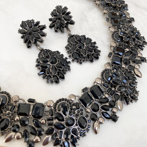 ZIA Black Jewel Necklace & Earring Set