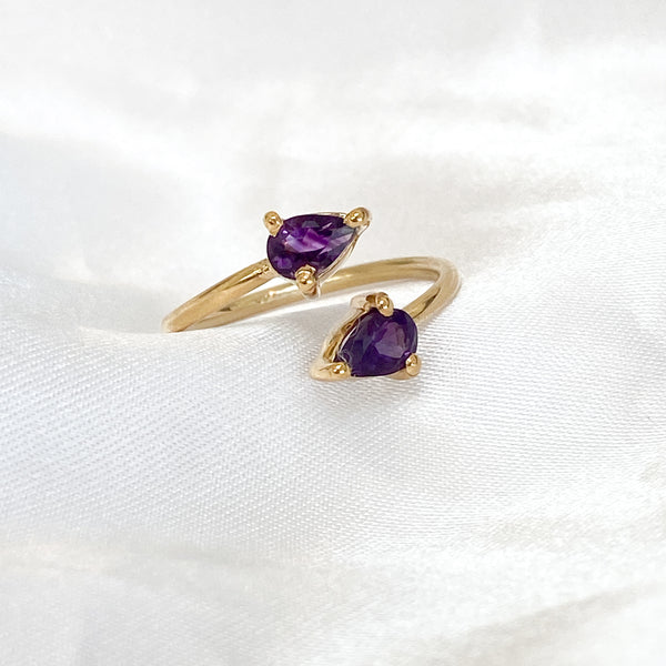 Amethyst Gemstone Gold Teardrop Ring (18k Gold)