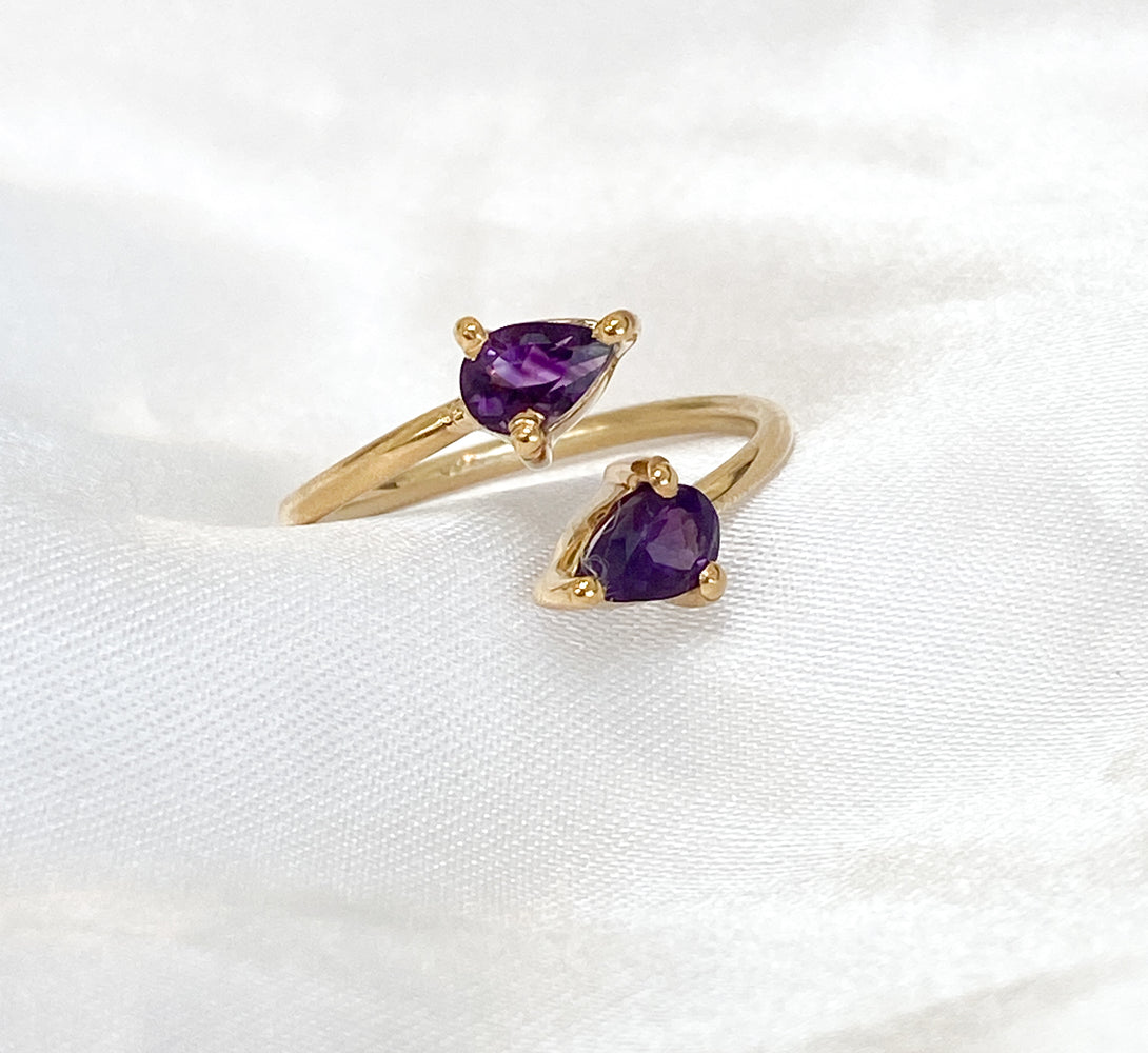 Amethyst Gemstone Gold Teardrop Ring (18k Gold)