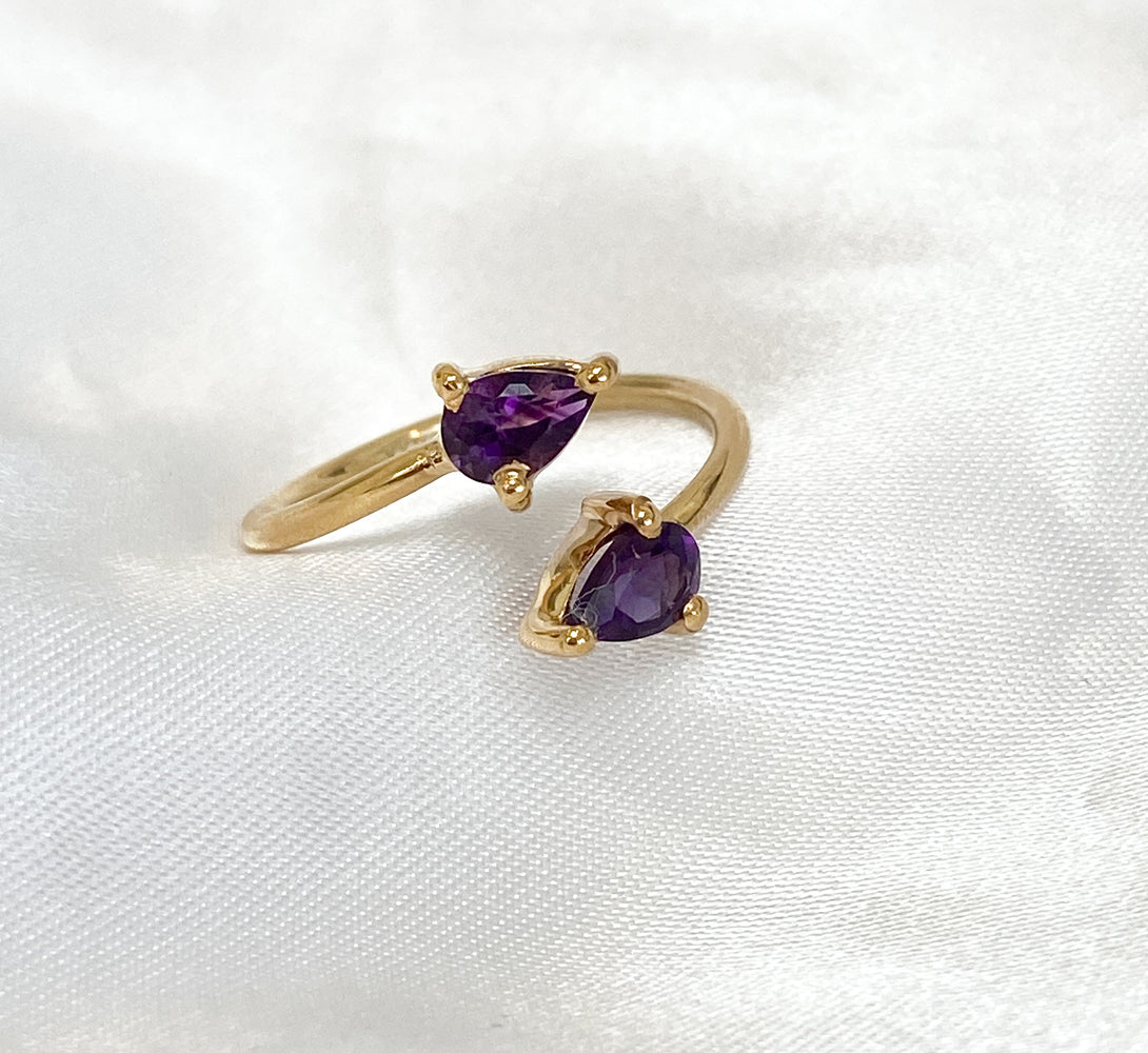 Amethyst Gemstone Gold Teardrop Ring (18k Gold)