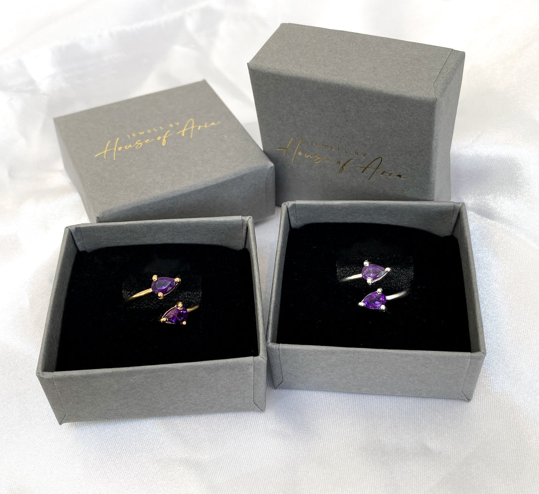 Amethyst Gemstone Gold Teardrop Ring (18k Gold)