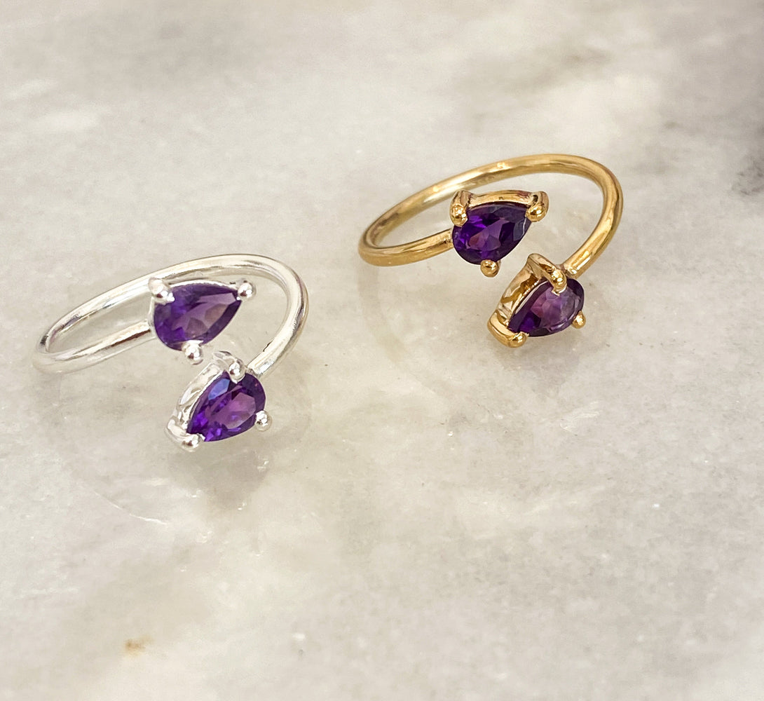 Amethyst Gemstone Gold Teardrop Ring (18k Gold)