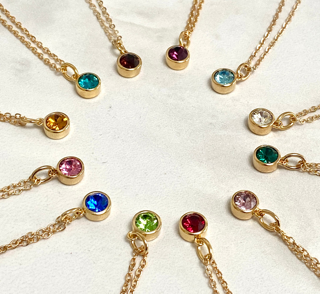 Gold  Love Heart Birthstone Necklace