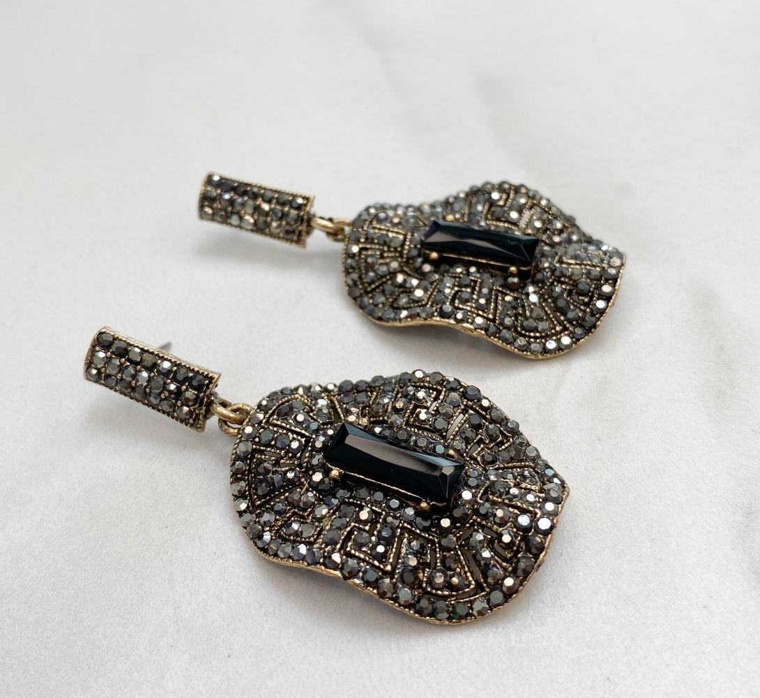 SASHA Gold & Black Jewel Earrings