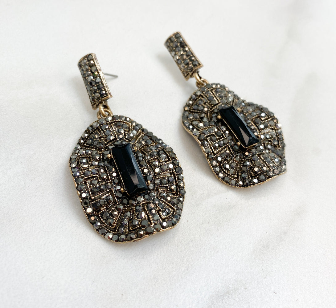 SASHA Gold & Black Jewel Earrings