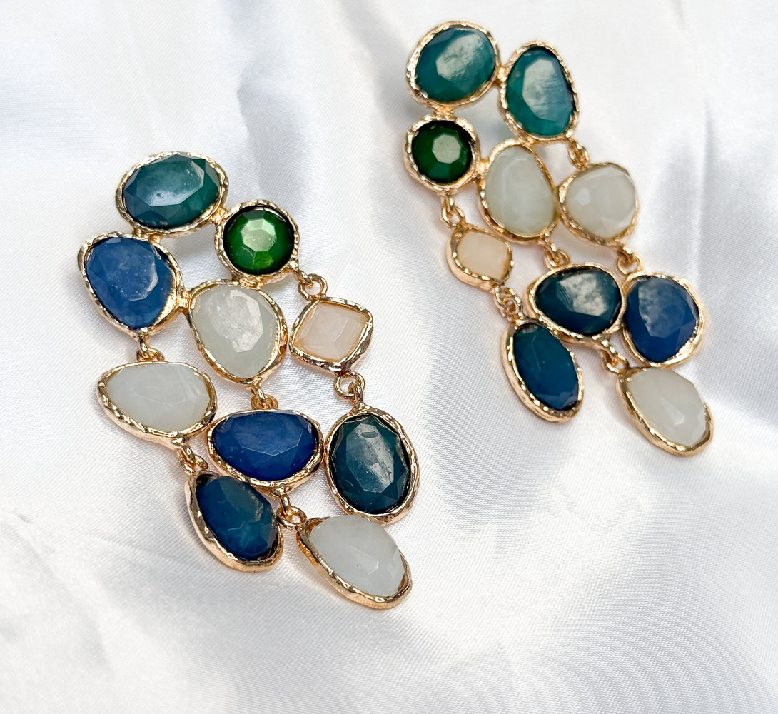 HARPER Blue Jewel Statement Earrings