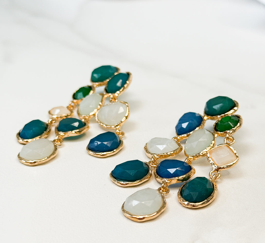 HARPER Blue Jewel Statement Earrings