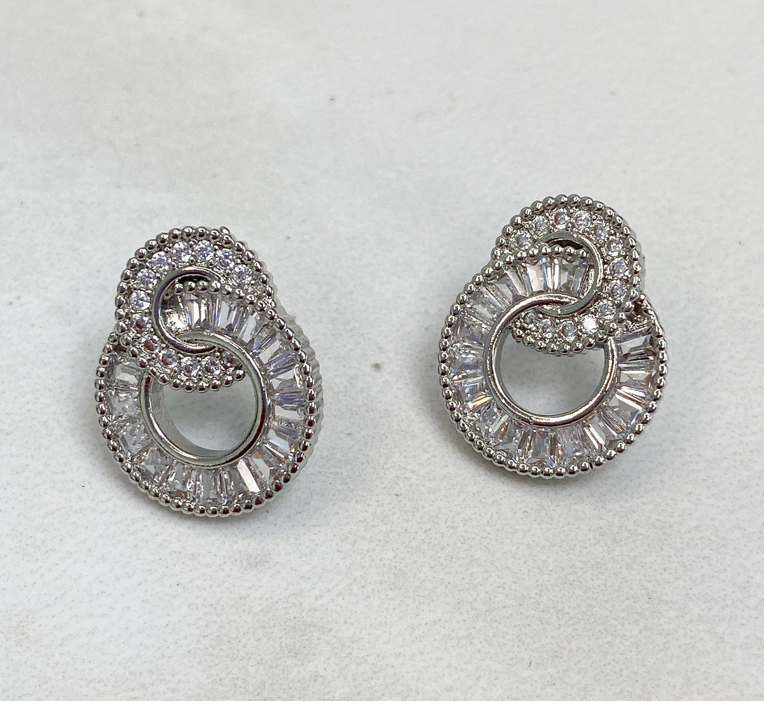 RIA Silver Interlocking Cubic Zirconia Crystal Earrings