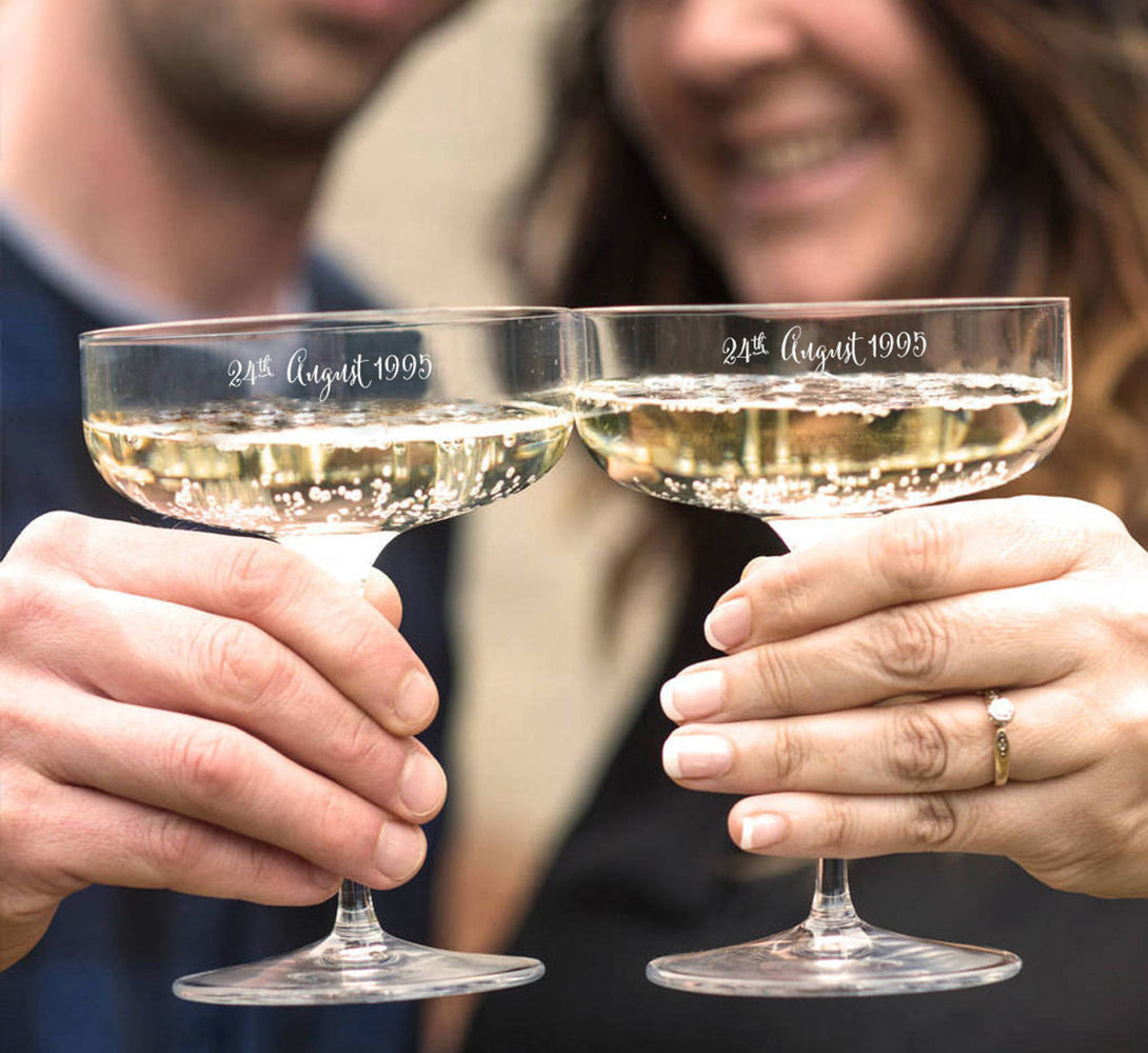 Couples Personalised Engraved Date Champagne Coupe Glass Set
