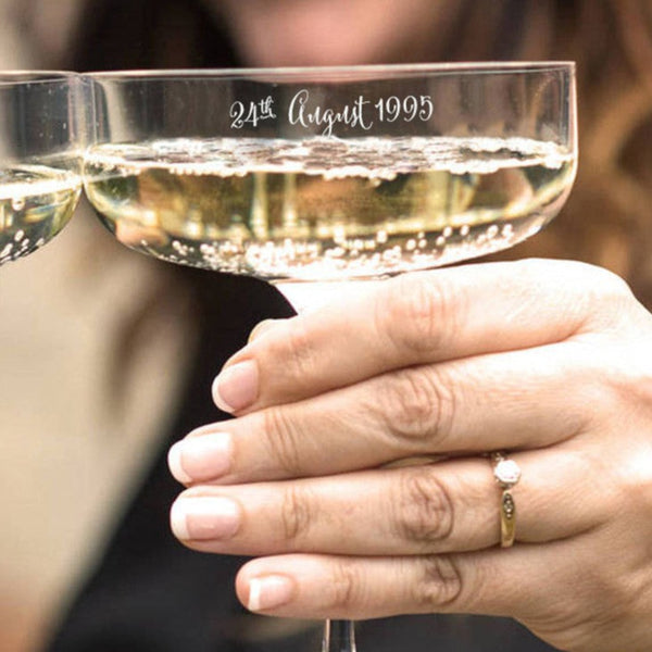 Couples Personalised Engraved Date Champagne Coupe Glass Set