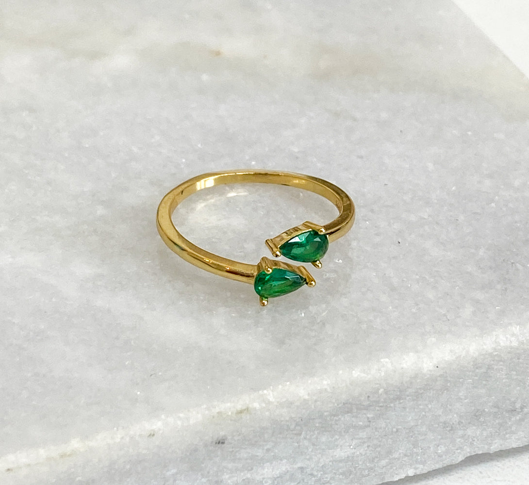 Emerald Green Crystal Ring (Gold)