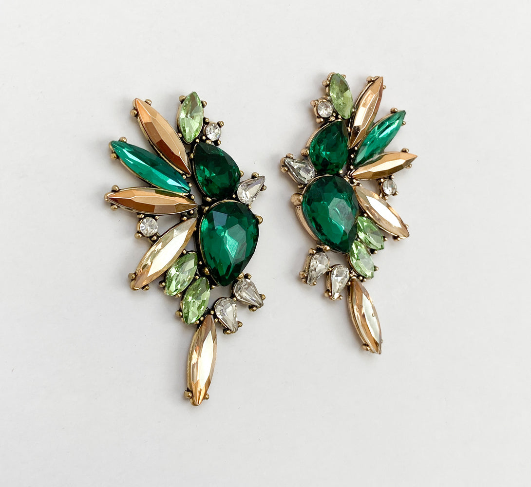 BLOOM Emerald Green Rhinestone Embellished Earrings