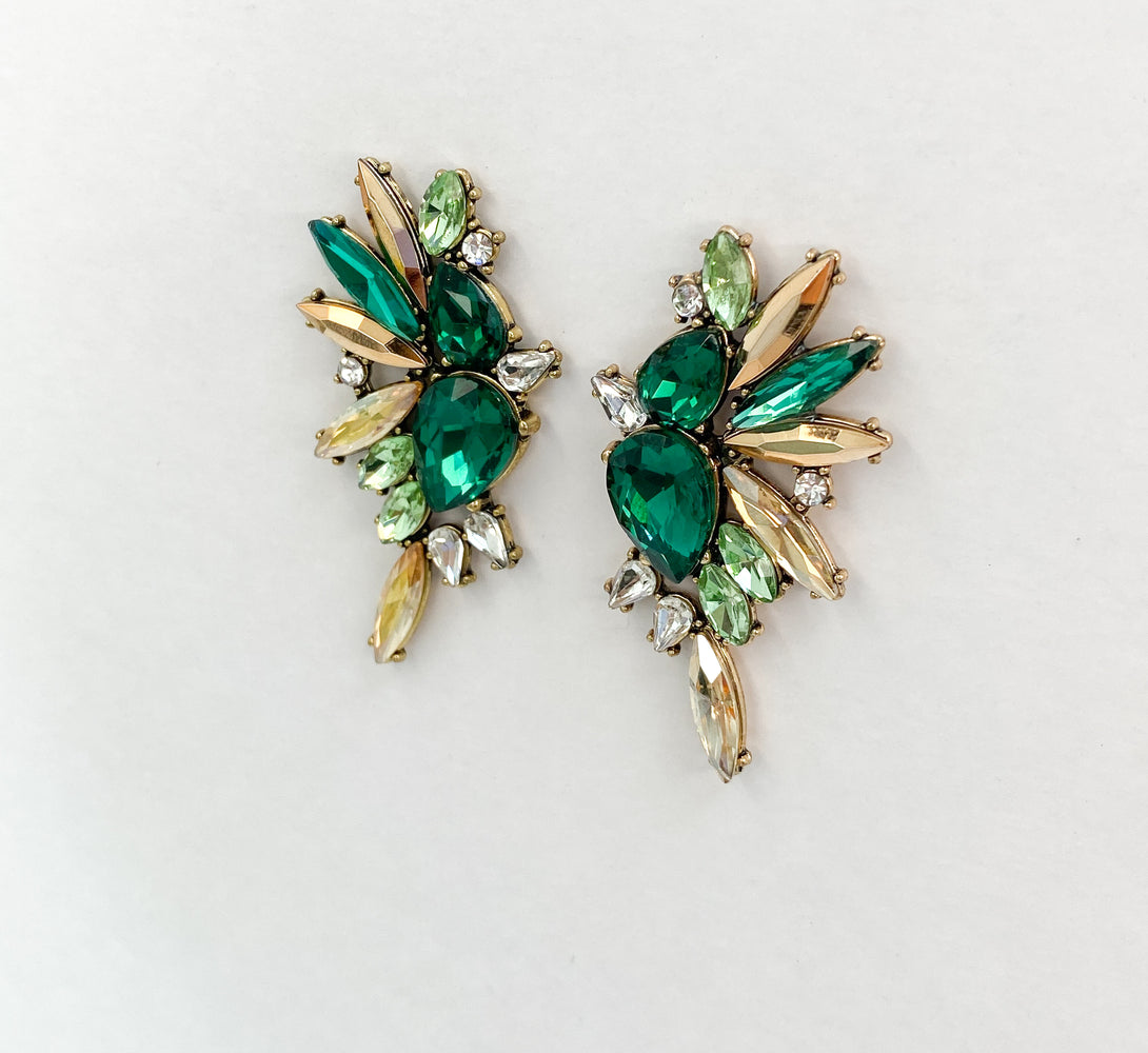 BLOOM Emerald Green Rhinestone Embellished Earrings