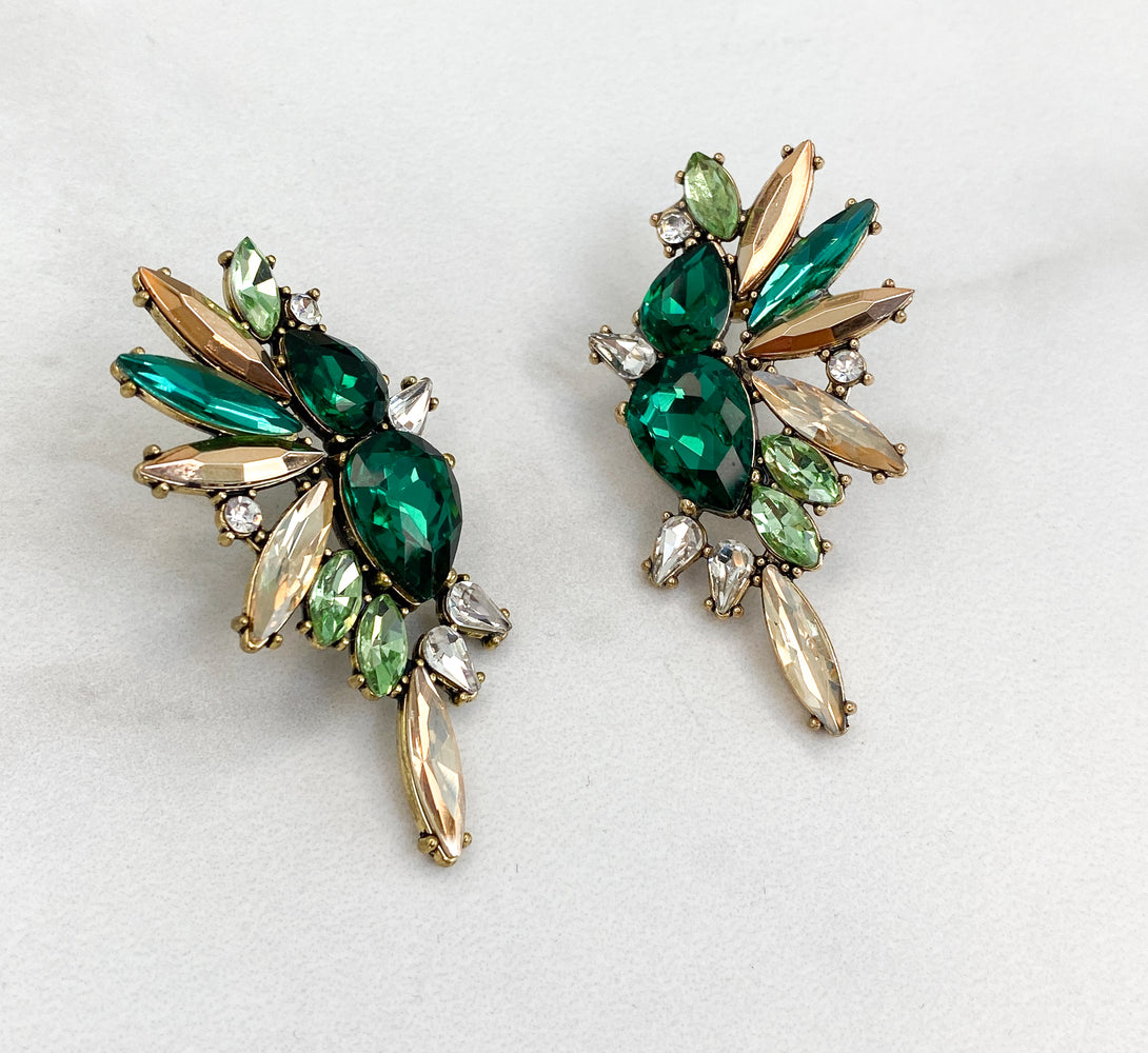 BLOOM Emerald Green Rhinestone Embellished Earrings