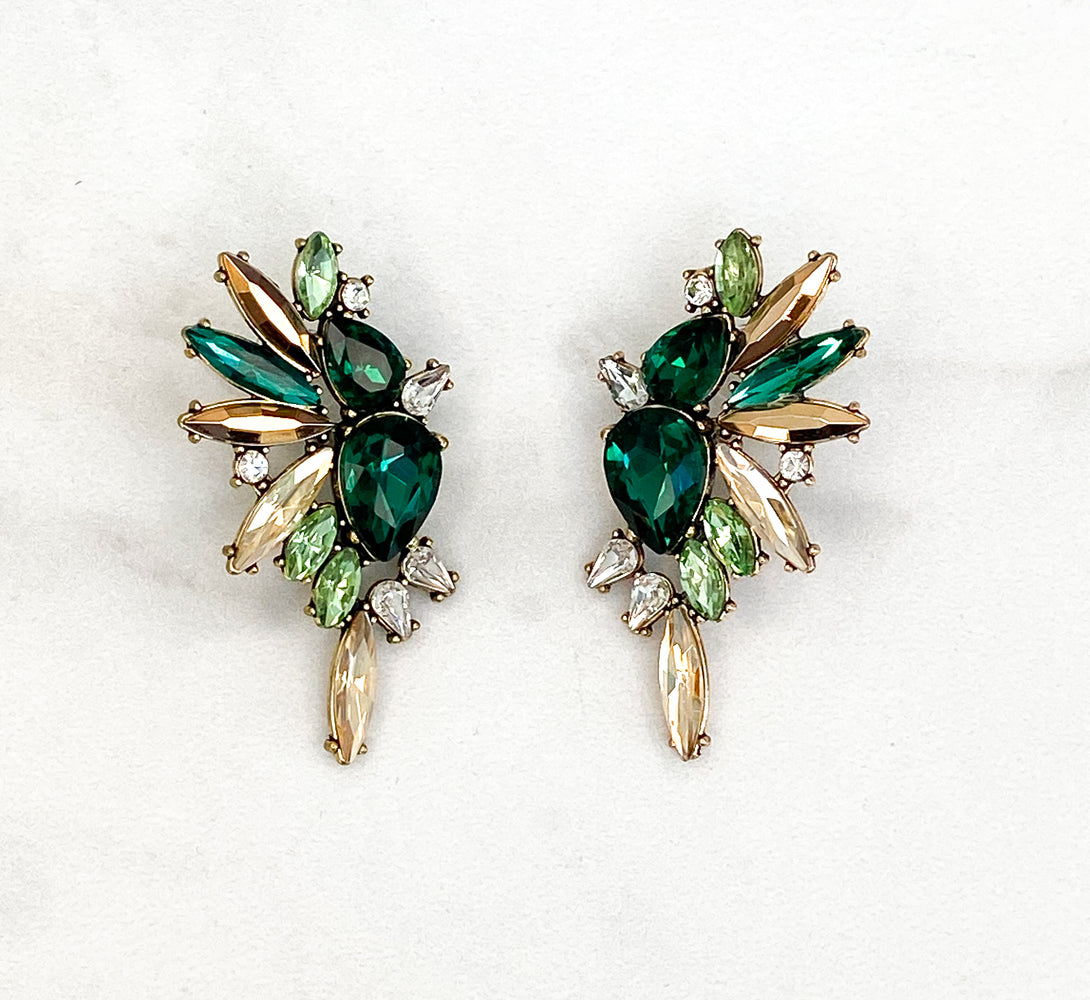 BLOOM Emerald Green Rhinestone Embellished Earrings