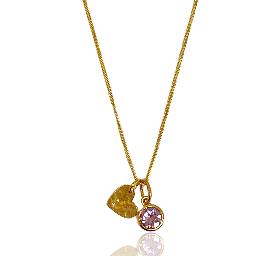 Gold Heart Birthstone Necklace