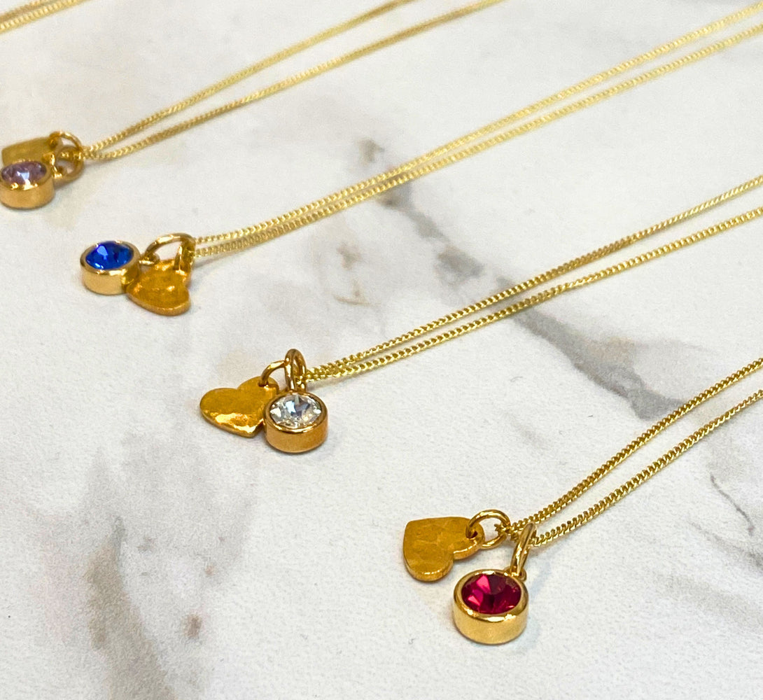 Gold Heart Birthstone Necklace