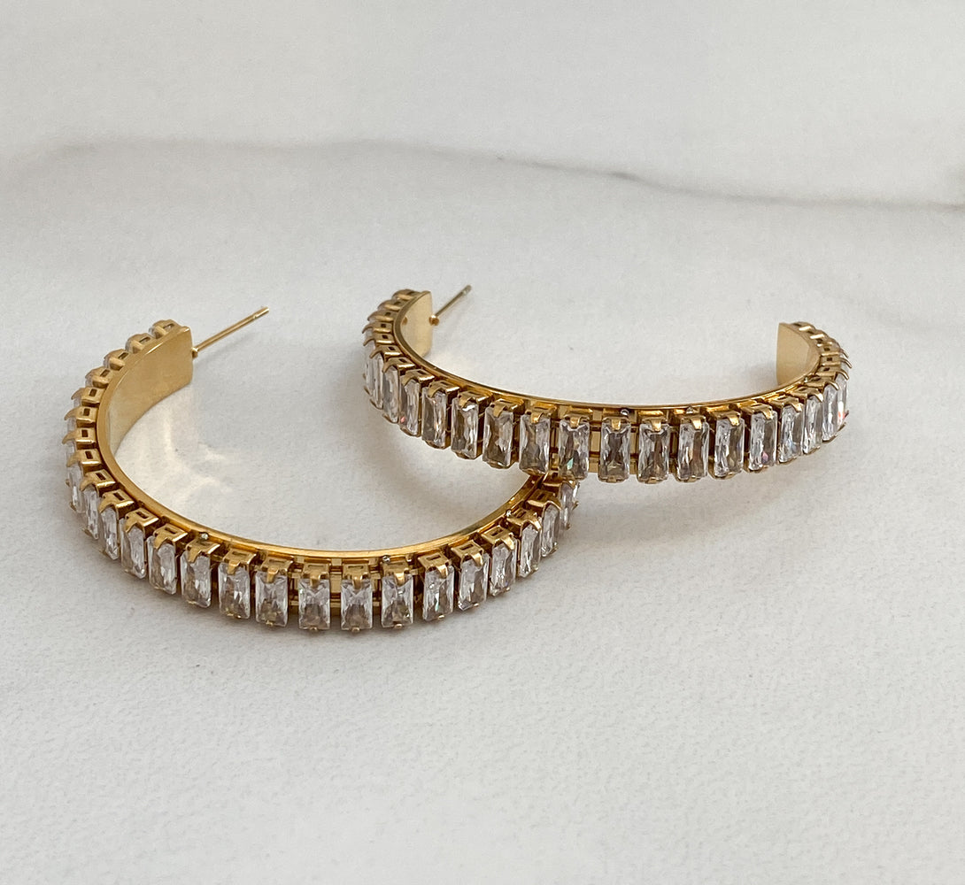 ADA Zirconia Crystal Gold Hoop Earrings