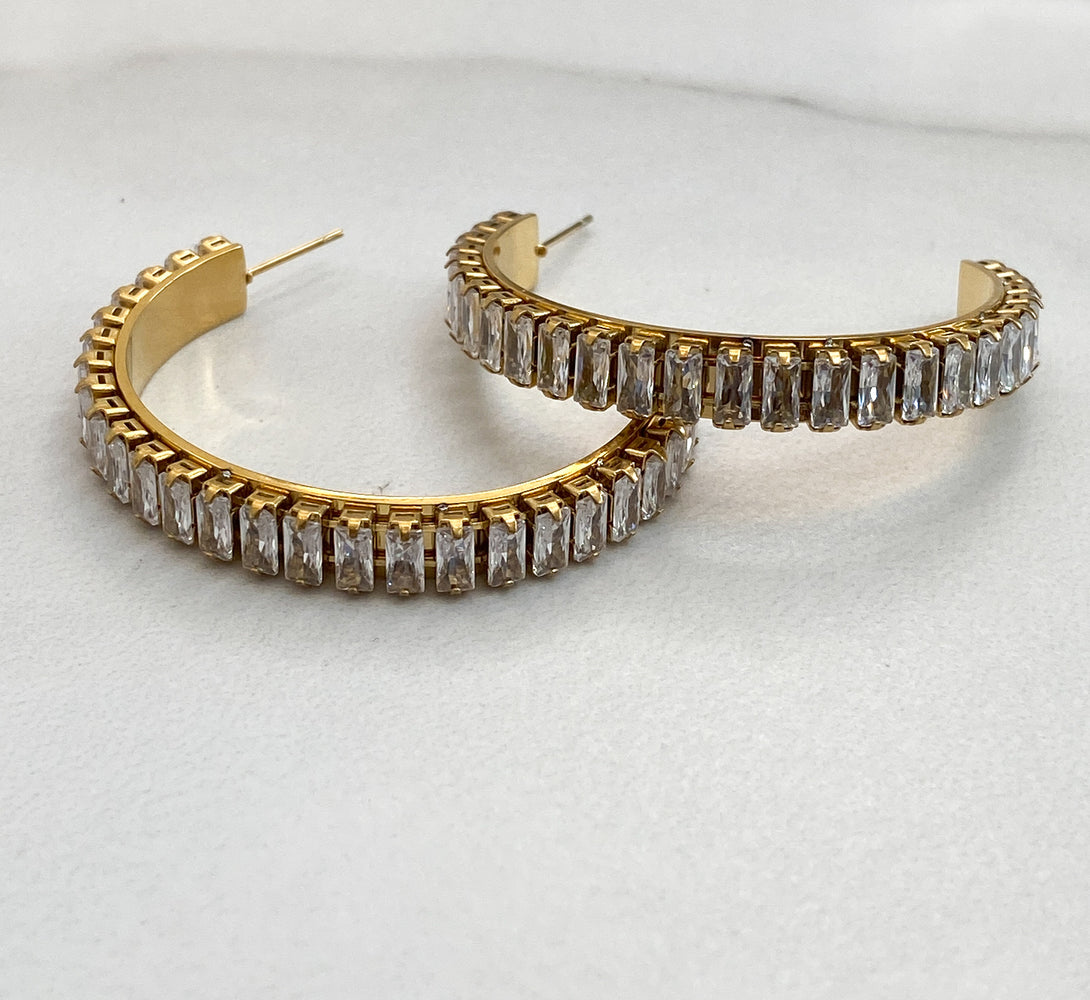 ADA Zirconia Crystal Gold Hoop Earrings