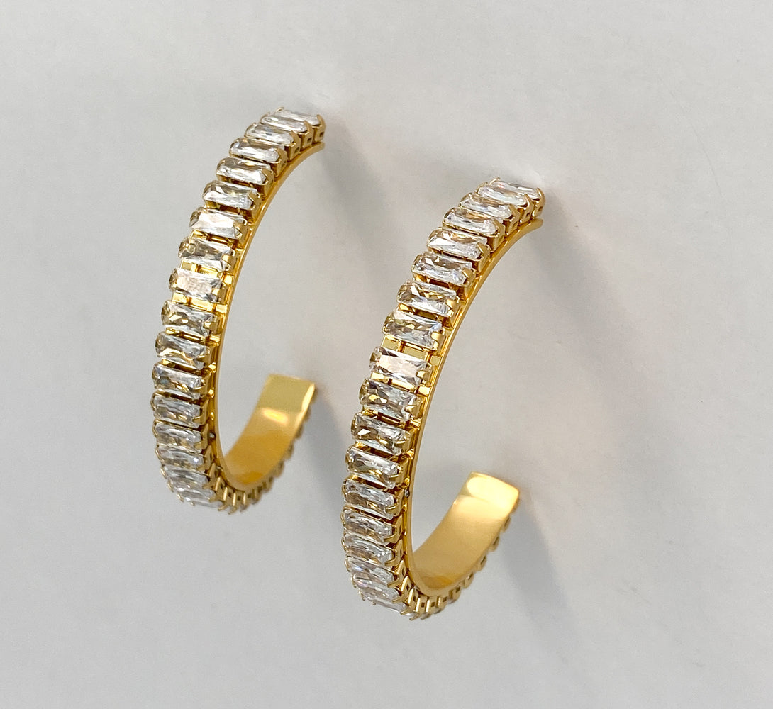 ADA Zirconia Crystal Gold Hoop Earrings