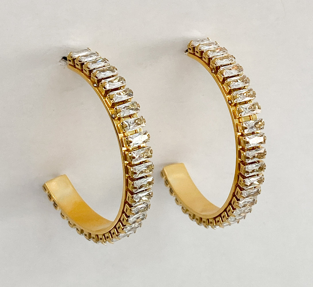 ADA Zirconia Crystal Gold Hoop Earrings