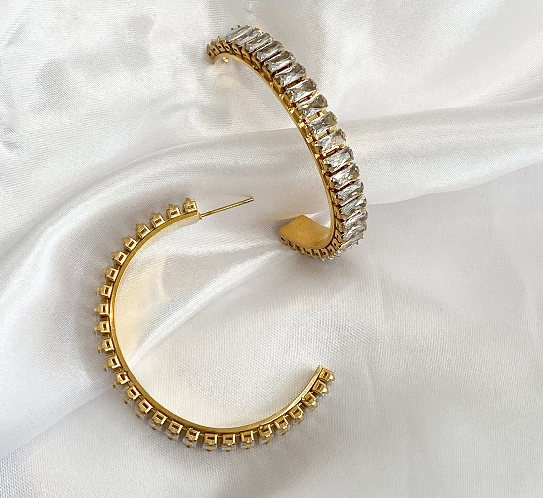 ADA Zirconia Crystal Gold Hoop Earrings