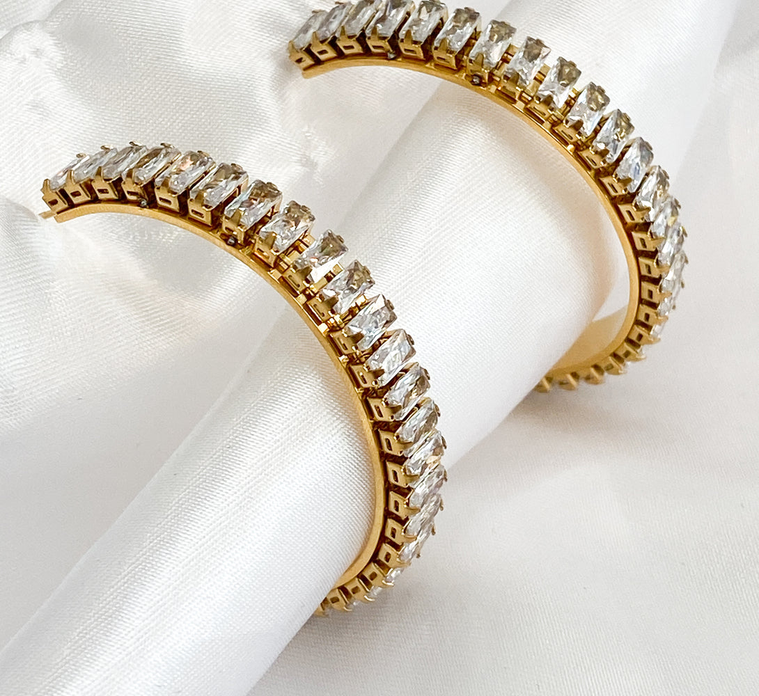 ADA Zirconia Crystal Gold Hoop Earrings