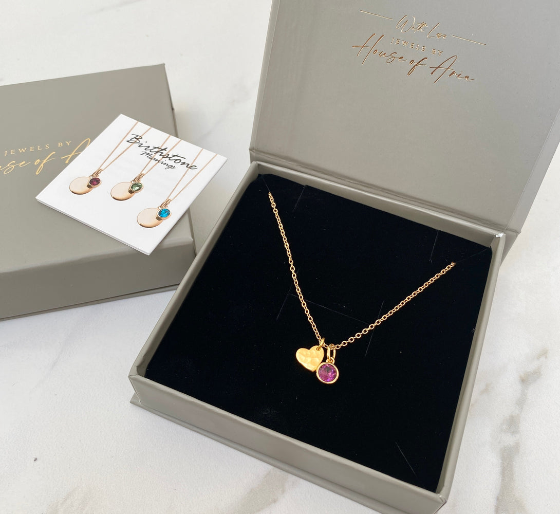 Gold  Love Heart Birthstone Necklace