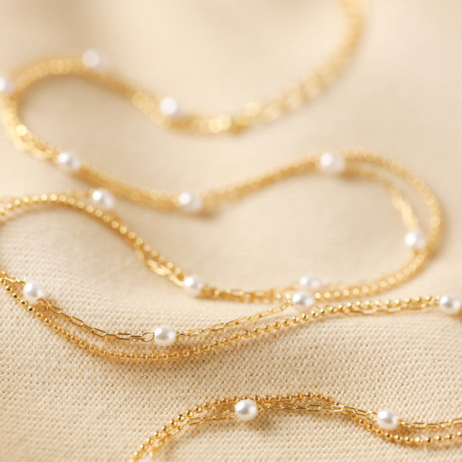 LEAH Pearl Layered Gold Necklace