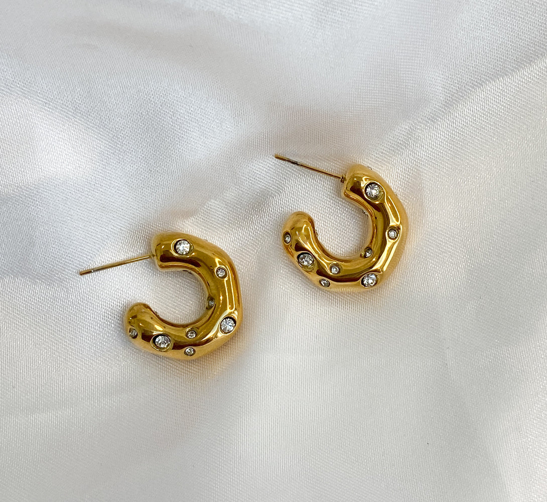 CLEO Chunky Gold Hoop Crystal Earrings