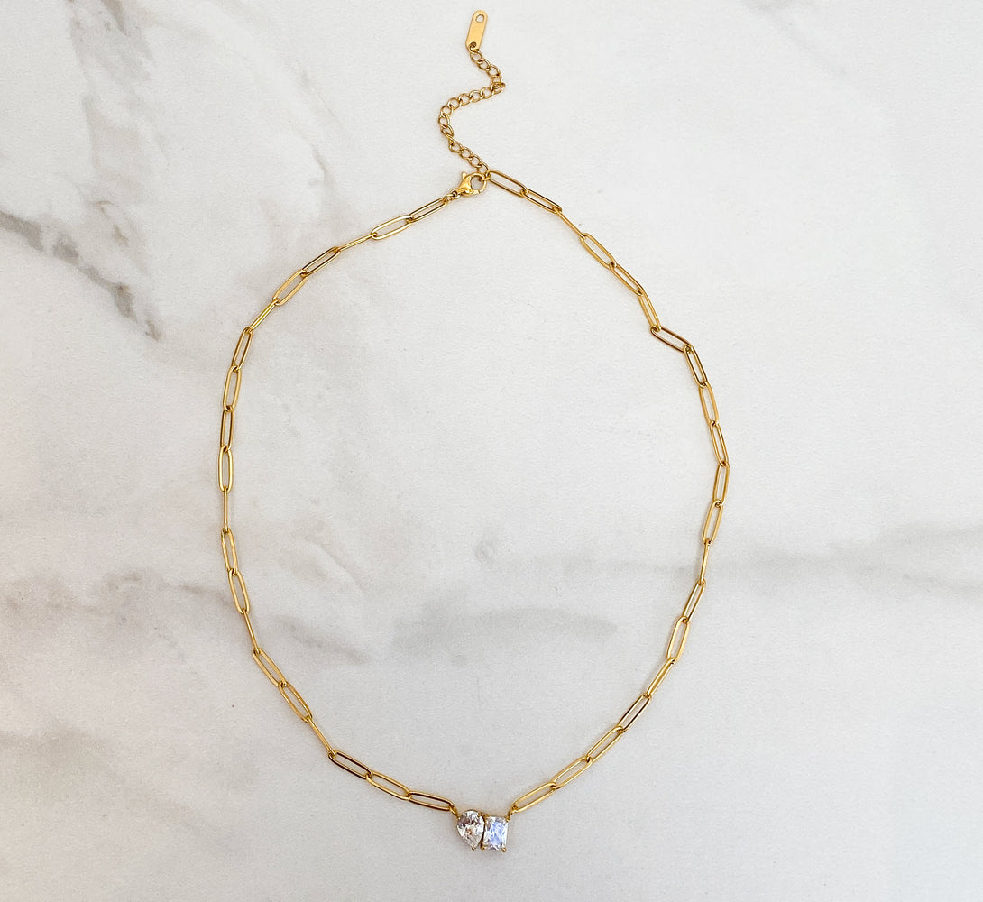 MILA Gold Paperclip Chain Crystal Necklace