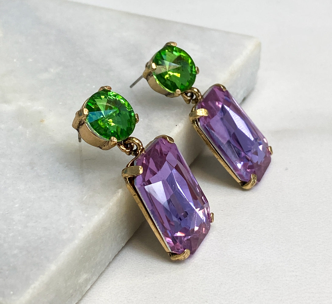 MAE Lilac & Green Rhinestone Embellished Earrings