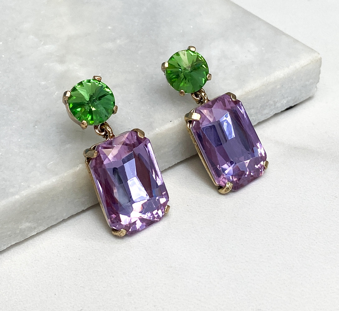 MAE Lilac & Green Rhinestone Embellished Earrings