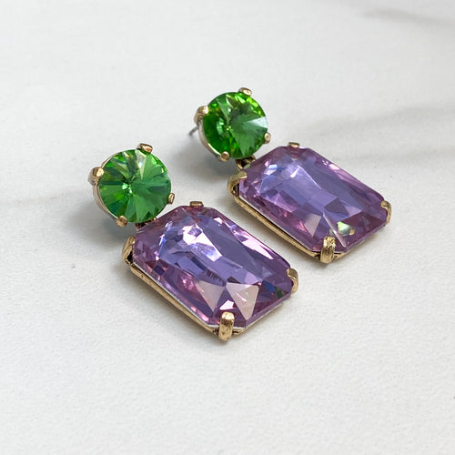 MAE Lilac & Green Rhinestone Embellished Earrings