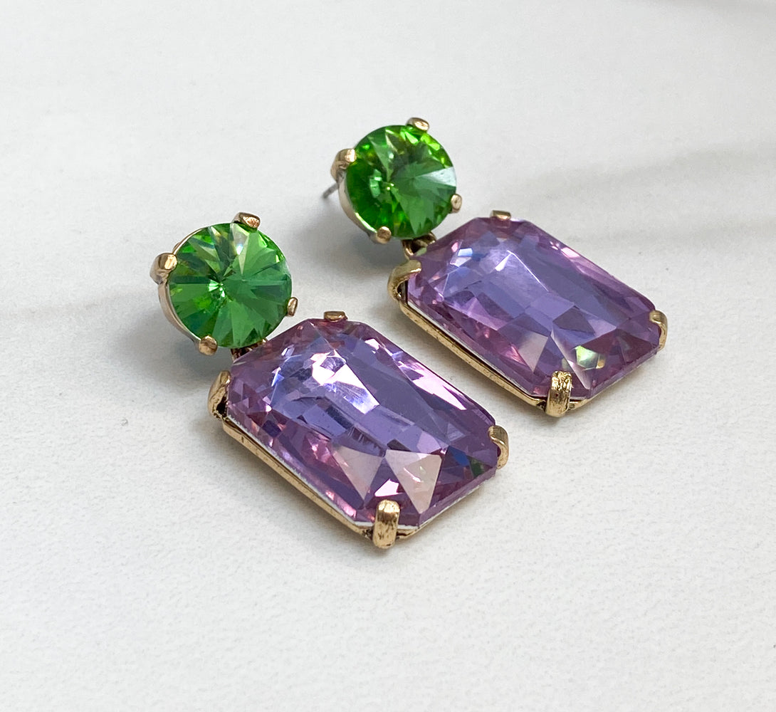 MAE Lilac & Green Rhinestone Embellished Earrings