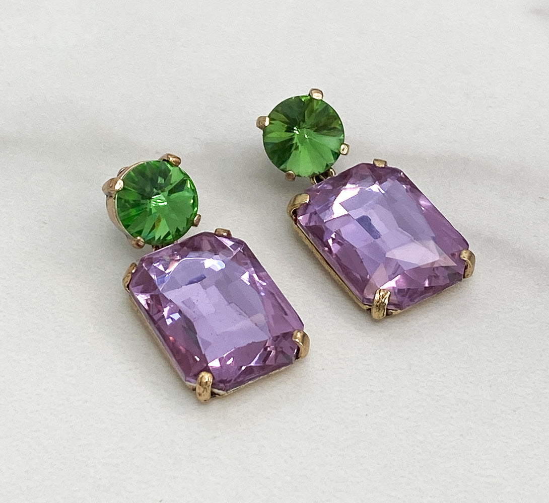 MAE Lilac & Green Rhinestone Embellished Earrings