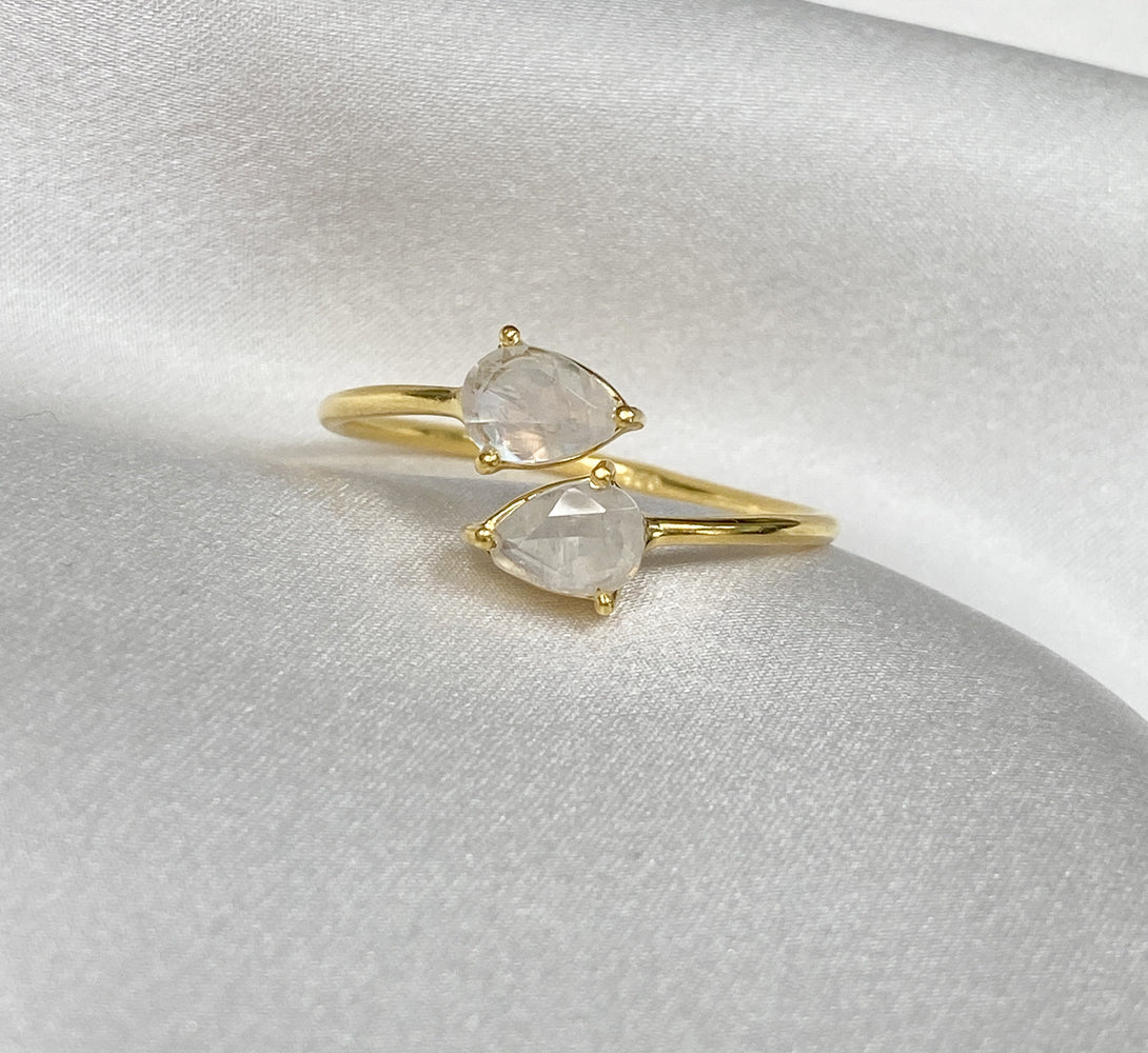 Gold Moonstone Crystal Teardrop Ring