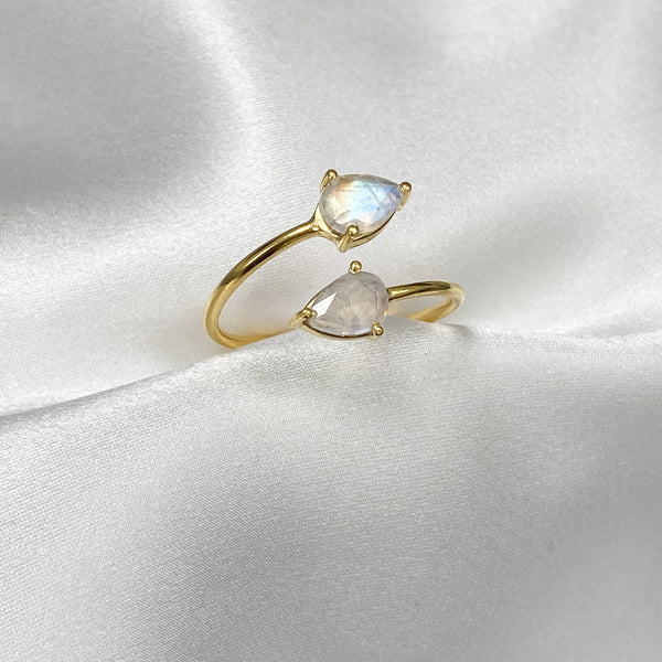 Gold Moonstone Crystal Teardrop Ring