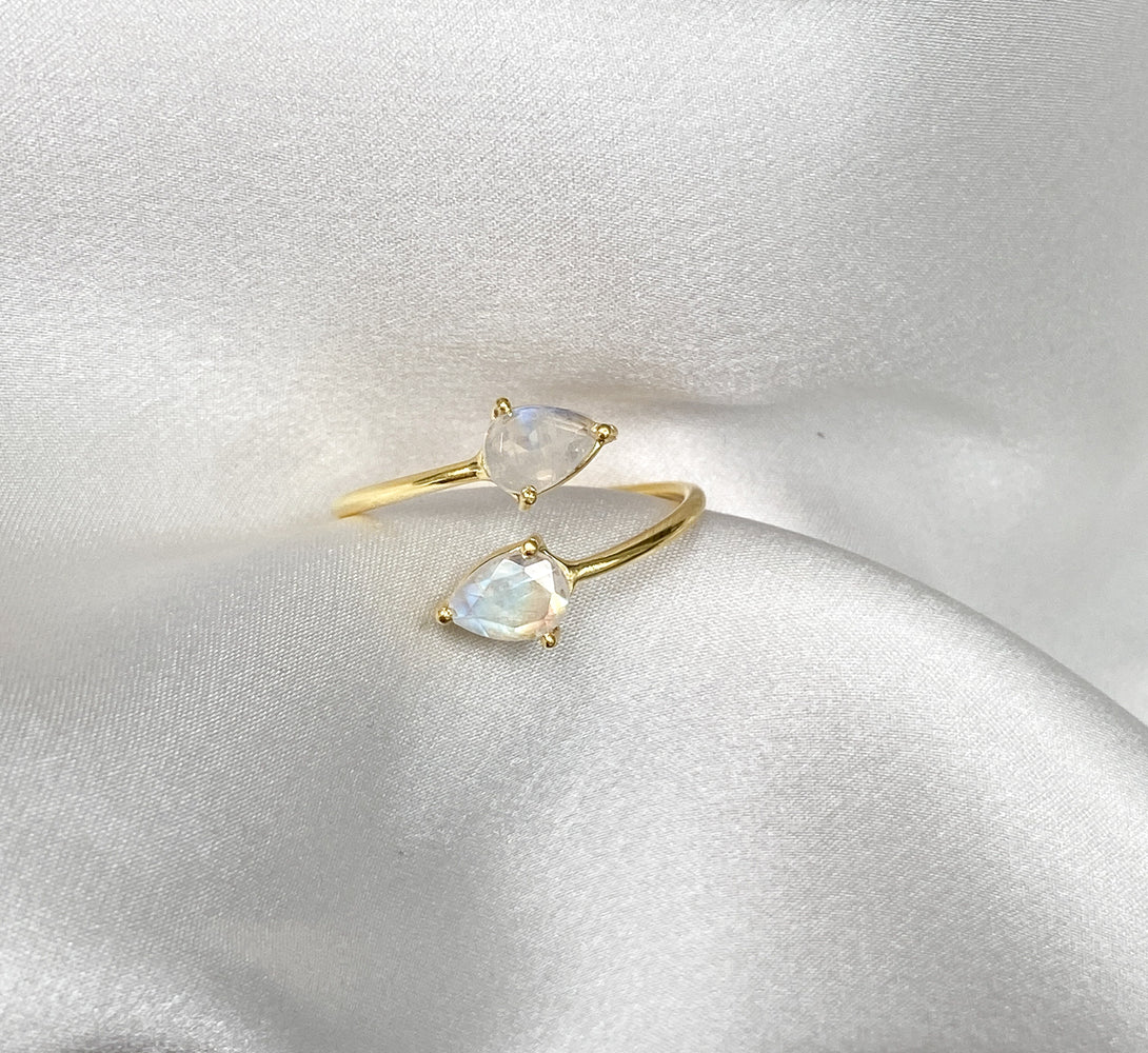 Gold Moonstone Crystal Teardrop Ring