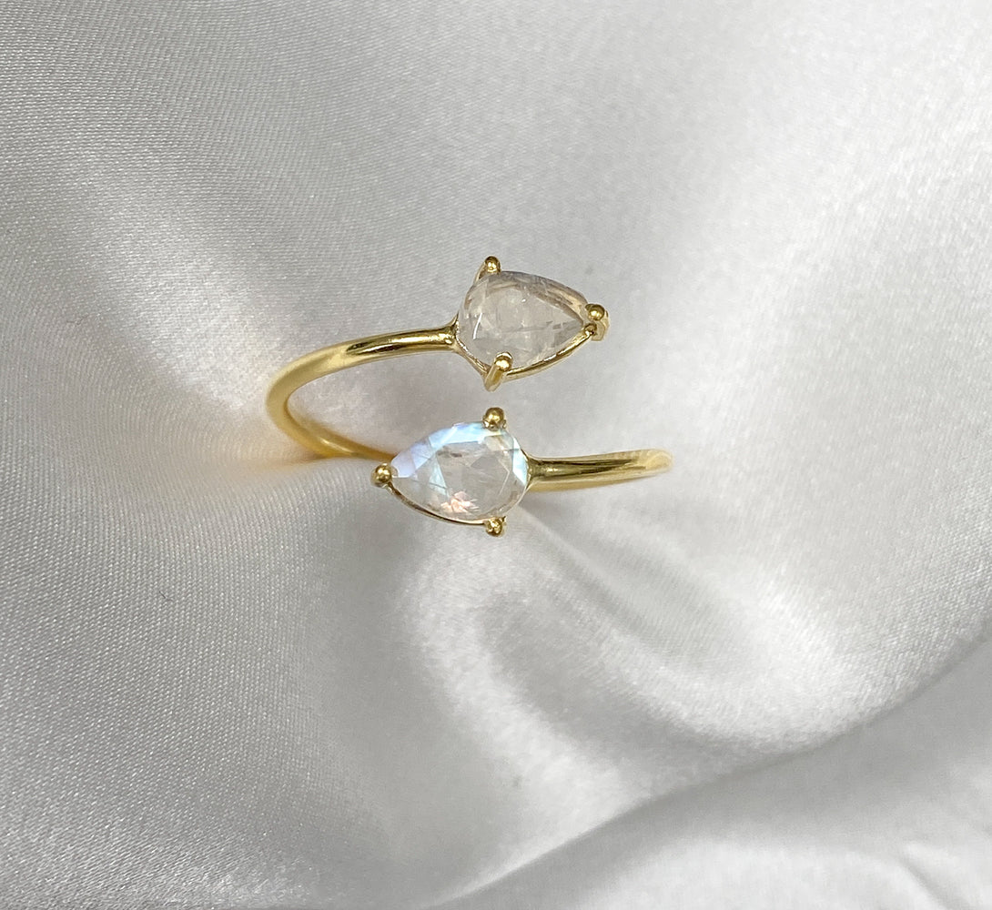 Gold Moonstone Crystal Teardrop Ring