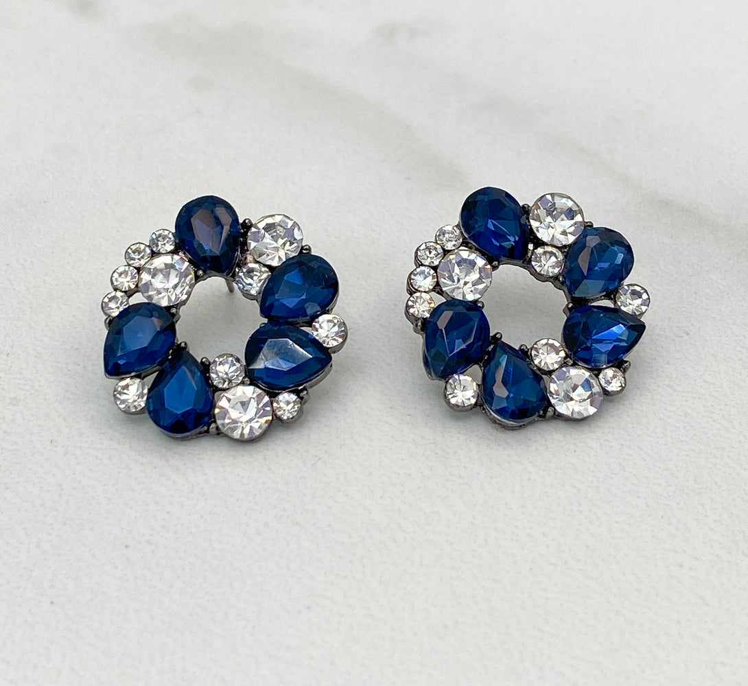 SKY Navy Blue Rhinestone Stud Earrings