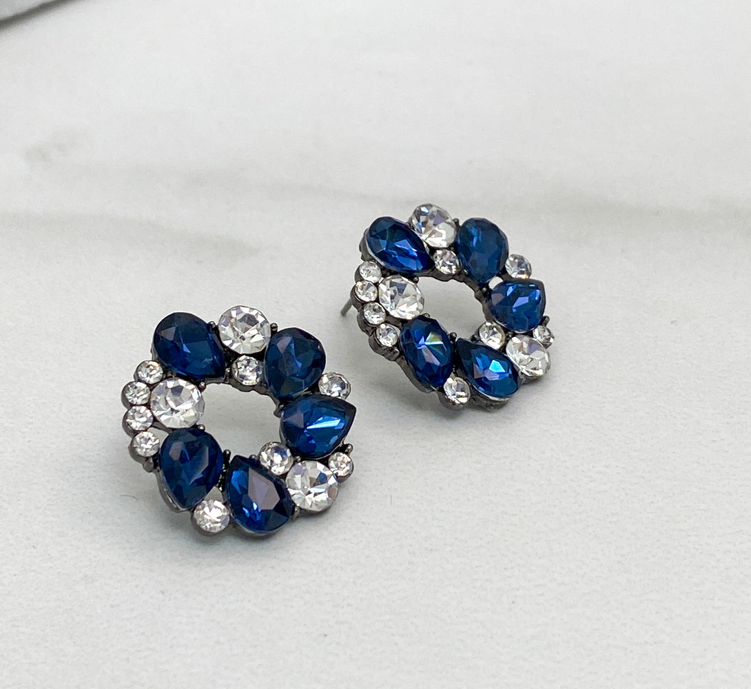 SKY Navy Blue Rhinestone Stud Earrings